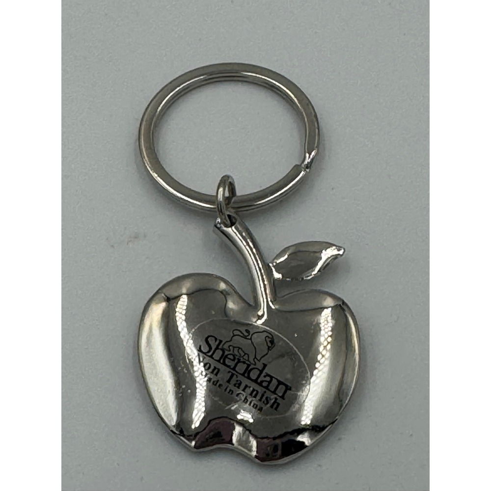 Sheridan Non Tarnish Silver Tone Apple‎ Keychain Teacher Gift High Polish Charm